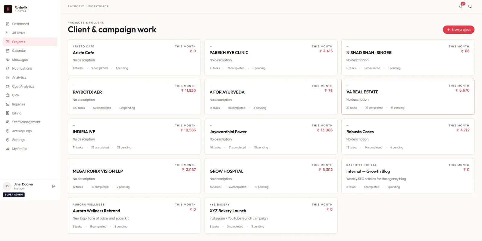 Projects and folders for client and campaign work