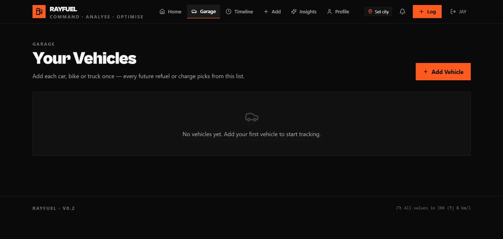 Garage page for adding cars, bikes and trucks